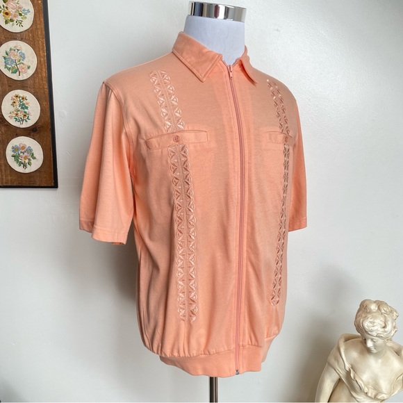 Vintage Peach Zip Up Embroidered Shirt - Picture 11 of 14